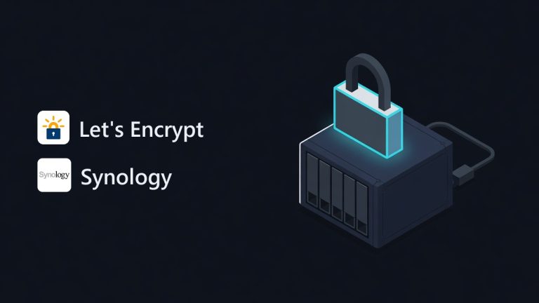 Let's Encrypt and Synology logos beside an illustration for the article: Install a Let’s Encrypt SSL certificate on a Synology NAS