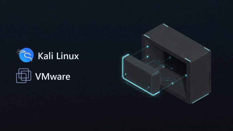Kali Linux and VMware logos beside an illustration for the article: Kali inside VMware (Guest VM)