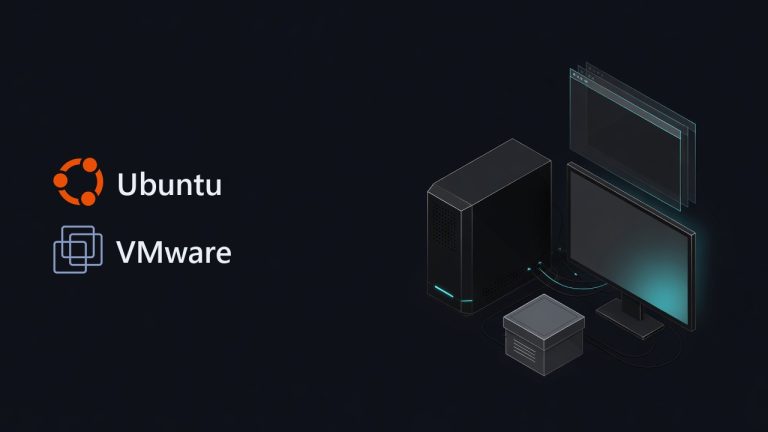 Ubuntu and VMware logos beside an illustration for the article: Step-By-Step Procedure To Install Ubuntu Linux On VMWare Workstation