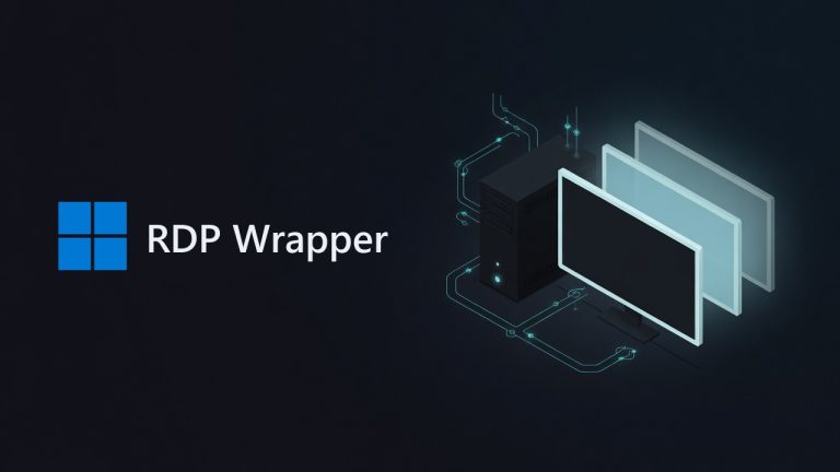 RDP Wrapper logo beside an illustration for the article: RDPWrap Guide: Enable Multiple RDP Sessions on Windows 10 & 11 (Free, 2026)