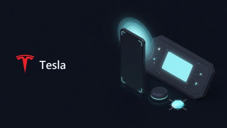 Tesla logo beside an illustration for the article: How to Mirror Your iPhone to a Tesla Model Y / 3 (Works in 2026)