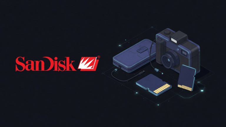SanDisk logo beside an illustration for the article: SanDisk Extreme Pro 256GB microSDXC: A High-Performance Memory Card for your Adventures