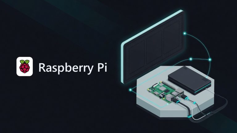 Raspberry Pi logo beside an illustration for the article: Building Your Own Media Center with Raspberry Pi: A Step-by-Step Guide