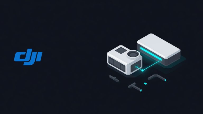 DJI logo beside an illustration for the article: DJI Osmo Action Battery: Powering Your Action Adventures