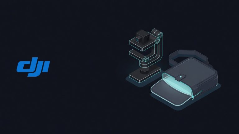 DJI logo beside an illustration for the article: DJI Osmo Pocket 3 Carrying Bag