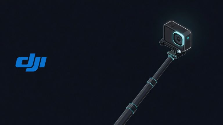 DJI logo beside an illustration for the article: DJI Osmo Action Mini Extension Rod