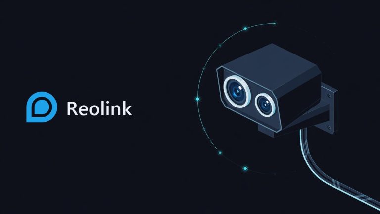 Reolink logo beside an illustration for the article: Review: Reolink TrackMix PoE (Dual-Lens Auto Tracking Camera)