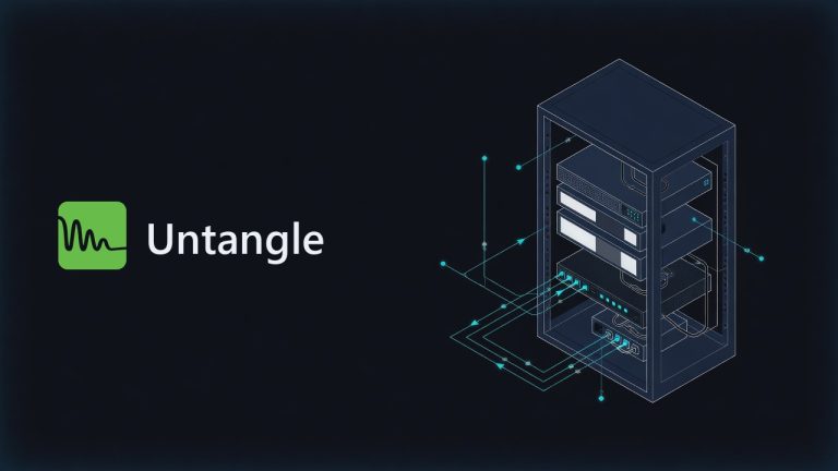 Untangle logo beside an illustration for the article: Untangle Firewall: Download, Install & Configure for Your Homelab