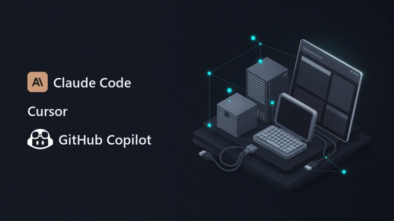 Claude Code, Cursor and GitHub Copilot logos beside an illustration for the article: Claude Code vs Cursor vs GitHub Copilot: CLI Coding Compared