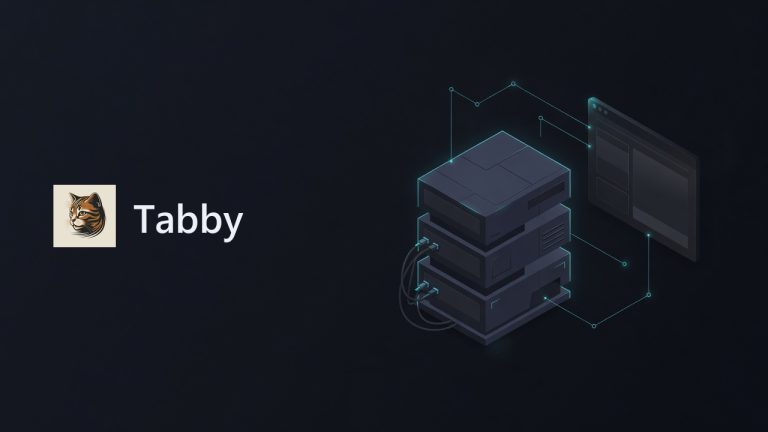 Tabby logo beside an illustration for the article: Tabby Self-Hosted Review: Six Months Running on My Homelab