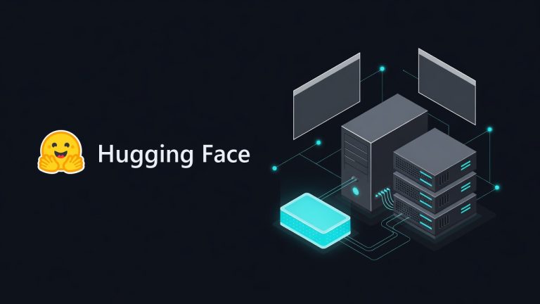 Hugging Face logo beside an illustration for the article: How to Install Hugging Face on Ubuntu: Self-Hosted Setup