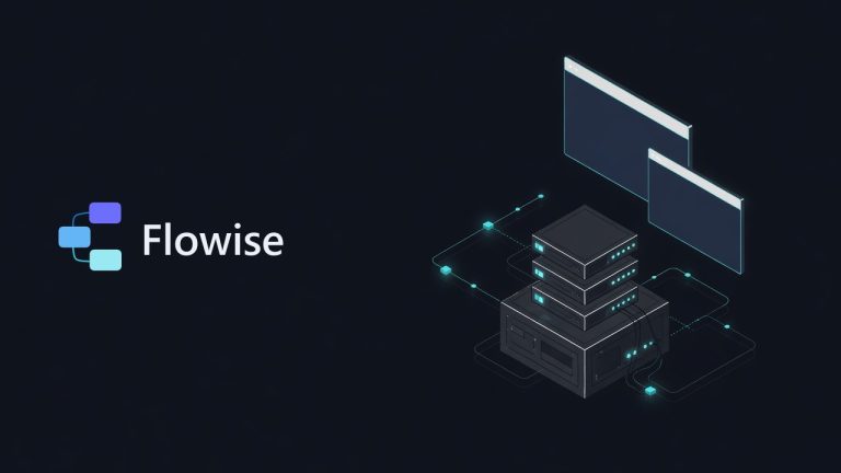 Flowise logo beside an illustration for the article: Flowise Docker Compose Setup: My Homelab Config with Explanations